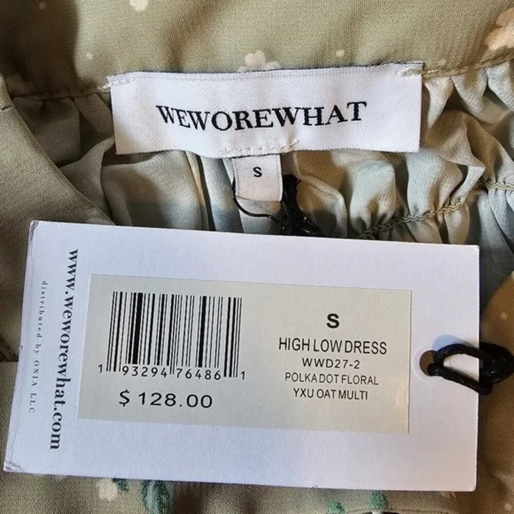 NWT WeWoreWhat High Low Polka Dot Floral Drape Ruffled Long Sleeve Dress S Sage - Picture 9 of 15